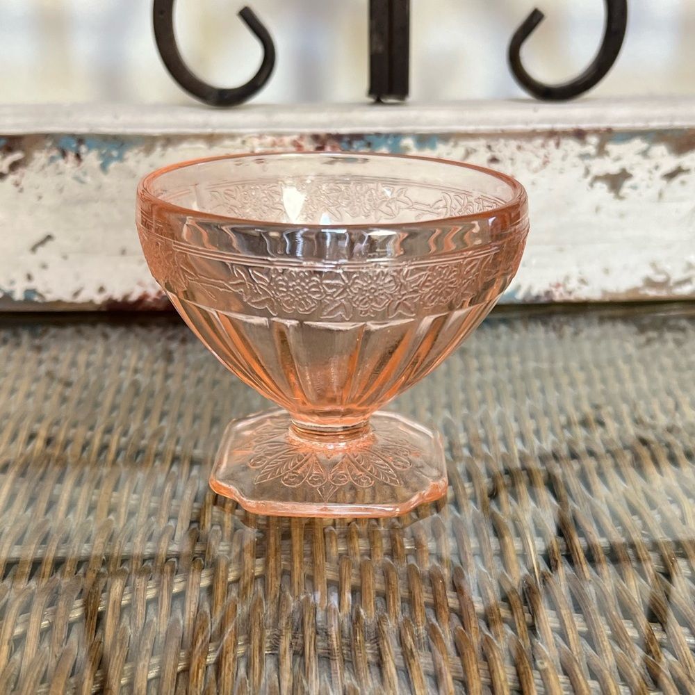 Jeanette Depression Glass Pink Adam Floral Etched Molded 1930’s Ice Cream Dish